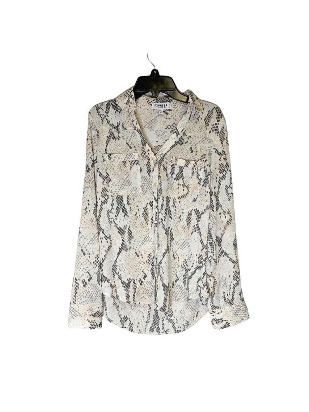 Express The Portofino Shirt Snakeskin Print Button Down Long Sleeve XS Neutral